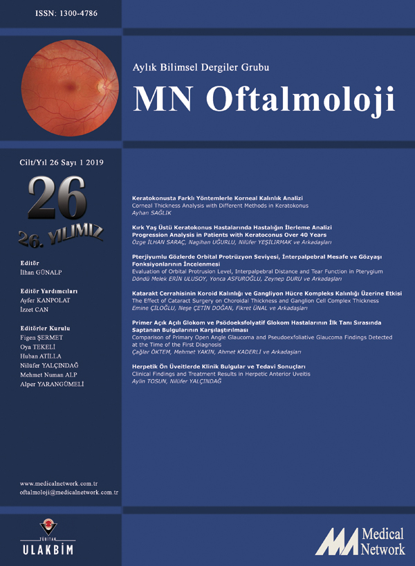 <p>MN Oftalmoloji Cilt: 26 Say: 1 2019 (MN Ophthalmology Volume: 26 No 1 2019)</p>