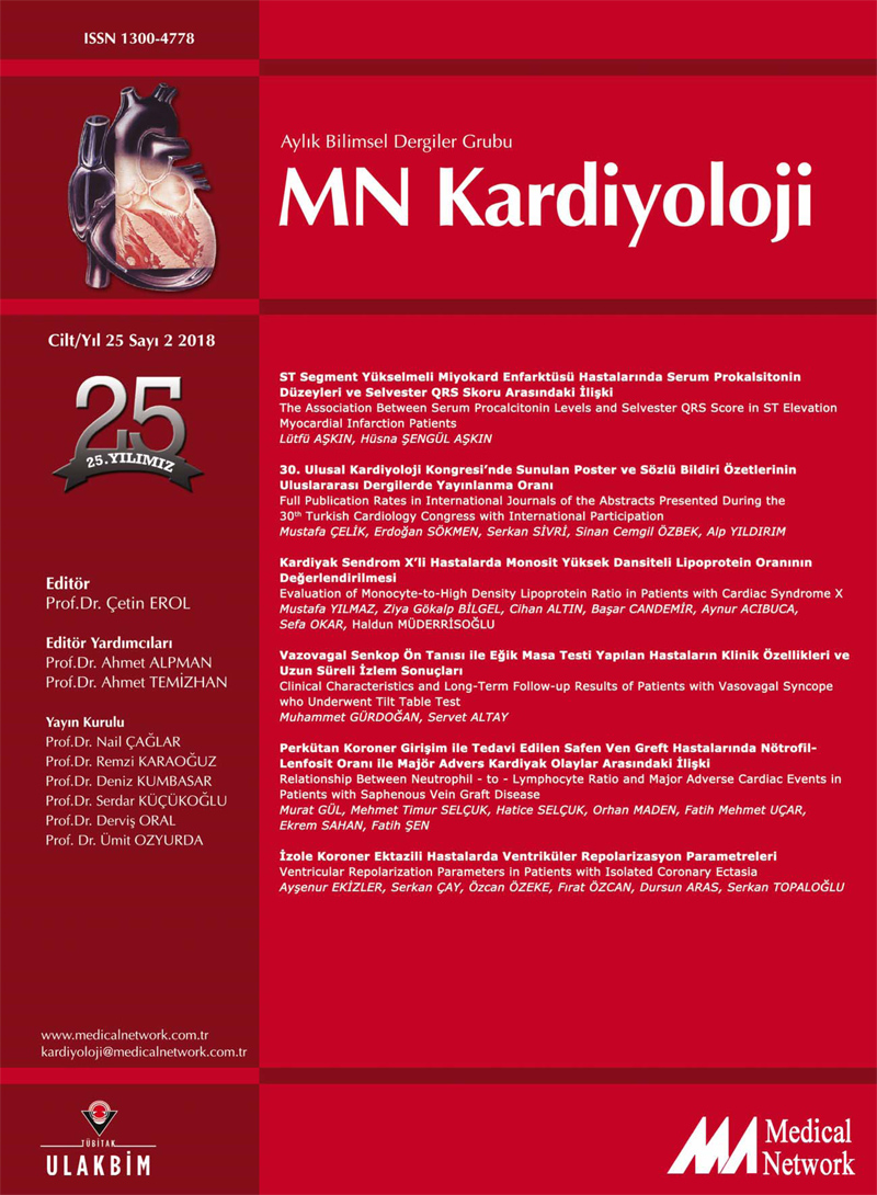<div>MN Kardiyoloji Cilt: 25 Sayı: 2 2018 (MN Cardiology Volume: 25 No: 2 2018)</div>